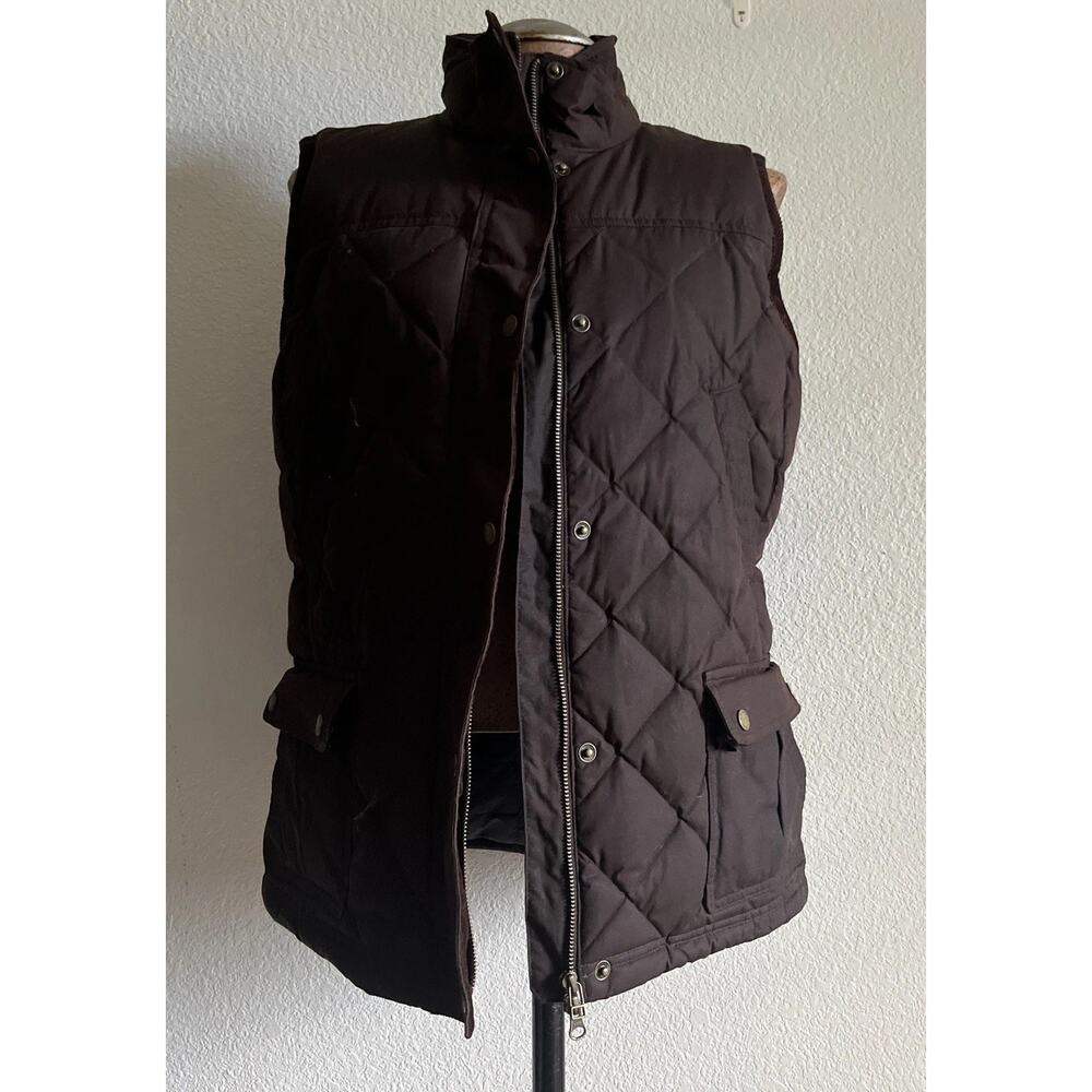 LL Bean Vest Womens Medium Waxed Cotton Goose Down Puffer Item# 296117